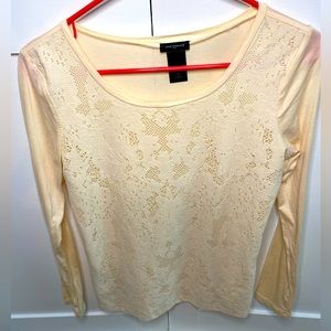 Ann Taylor cream long sleeve top with lace overlay on the front XS